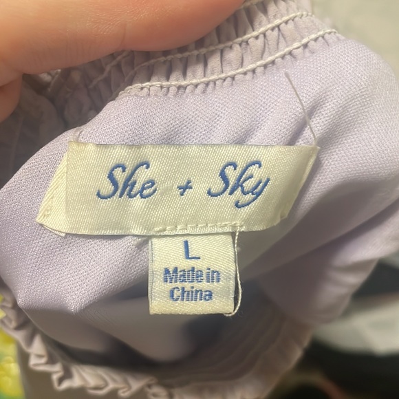 She & Sky | Lavender Sleeveless High Neck Semi Cropped Smocked Top - Picture 8 of 8